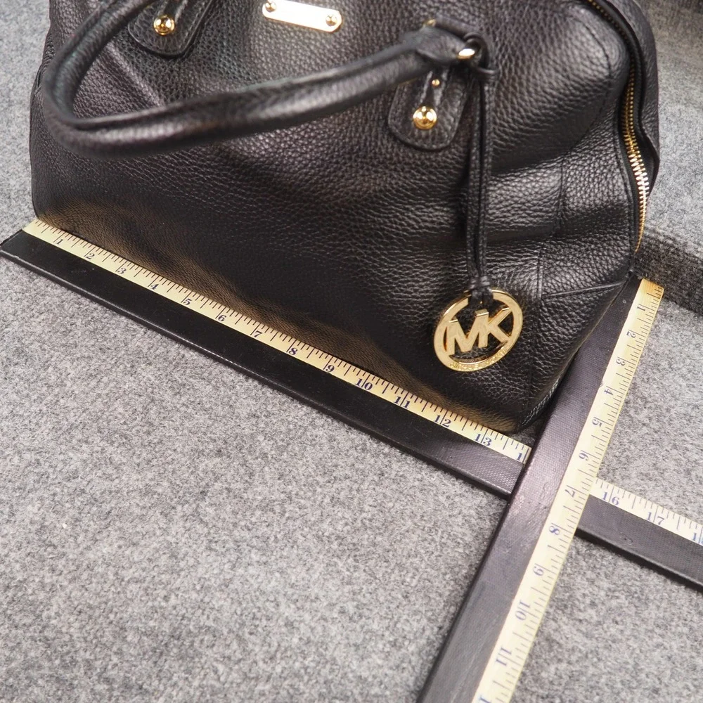 Michael Kors Large Dome Satchel Bag Black Pebbled Leather Gold 38H5CMKS3L